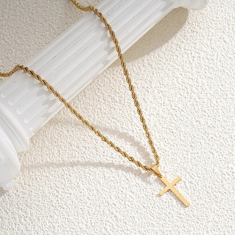 Stainless Steel Cross Pendant Necklace for Men Women Minimalist Gold Color Jewelry Male Female Necklaces Chokers Gifts 2024 250519