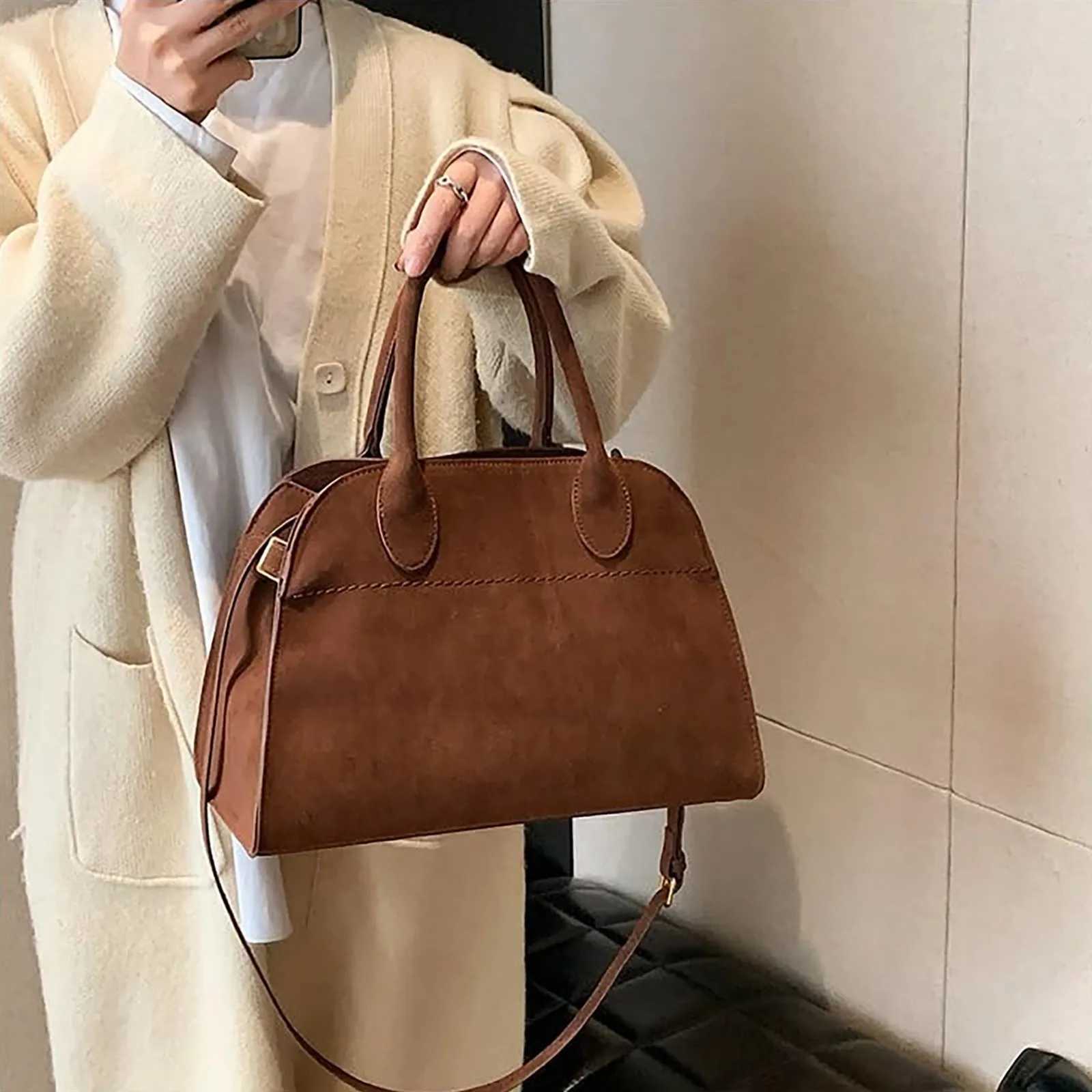 2025 Womens Suede Faux Leather For Women Vintage Top Handle Bag Fashion Retro Shoulder Satchel Bag Y250528
