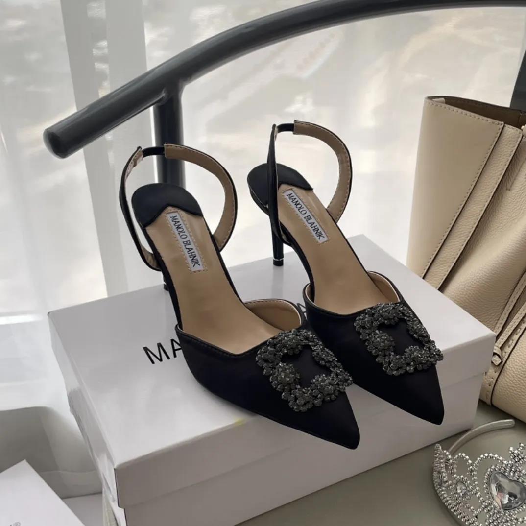 Fashion Black white red Designer High Womens manolos blahnikso heel Dress shoe crystal dia Promdress Leather slingback point
