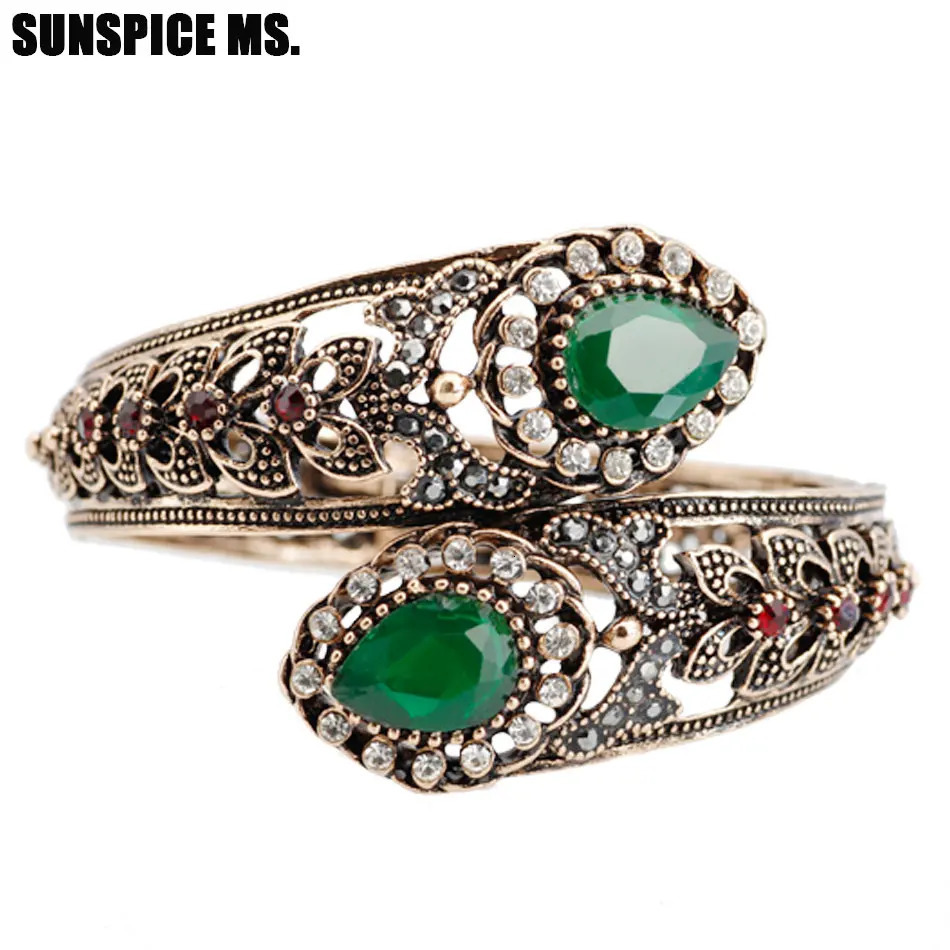 Bohemia Women Bracelet Vintage Flower Resin Bangle Antqiue Gold Color Turkey Ethnic Wedding Charm Bracelets Bronze Jewelry Gift 250517