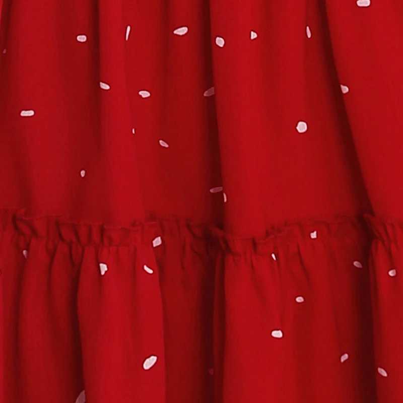 Kids Dresses for Girls 5-12T Red Lace Square Neck Polka Dot Dress New Summer Fashion Baby Princess Wedding Party Gift Costume X250528