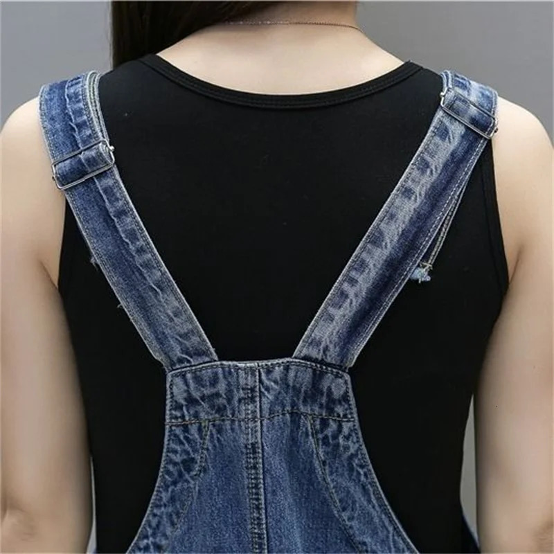 Loose Hole Denim Overalls Women Retro Jeans Suspenders Ankle-Length Pants Hollow Out Streetwear Students Jeans Spring Autumn 250523