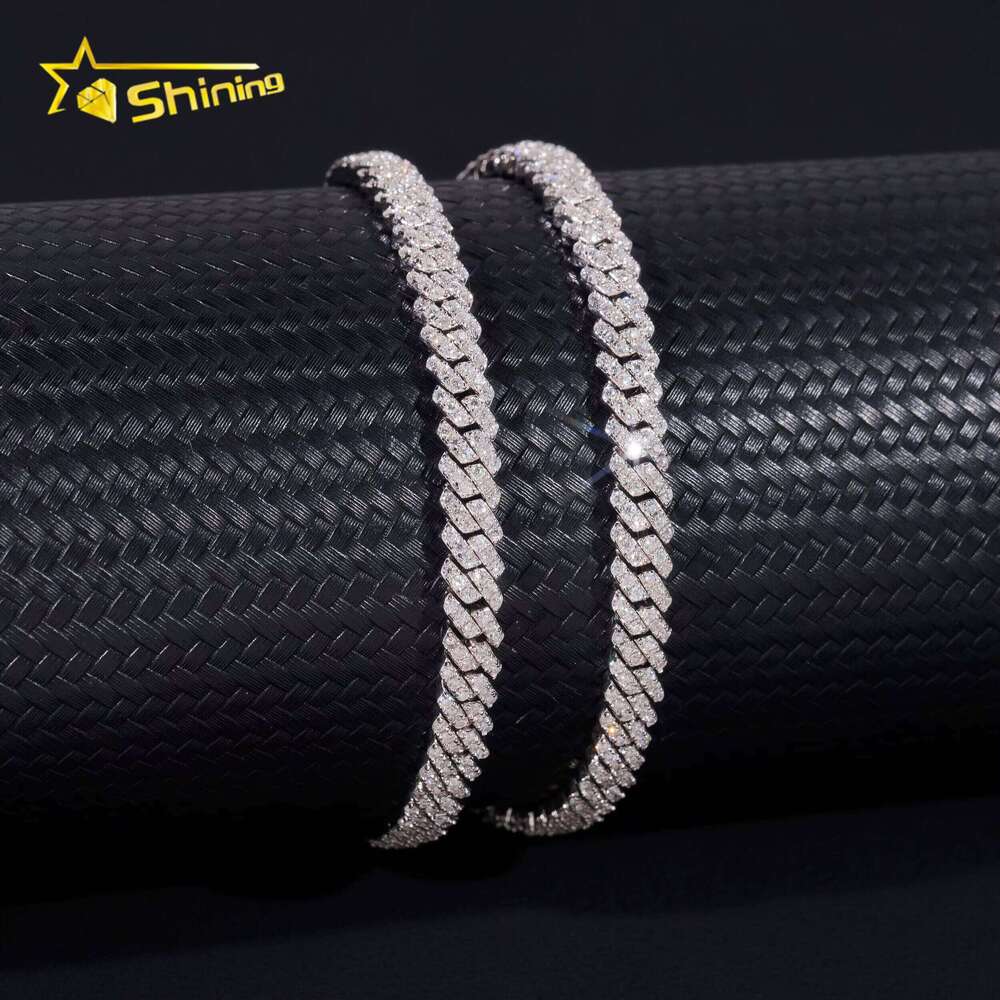 New Style Sterling Sier 5MM VVS Moissanite Dia Cuban Gra Certified Hip Hop Jewelry Iced Out Link Chain Men