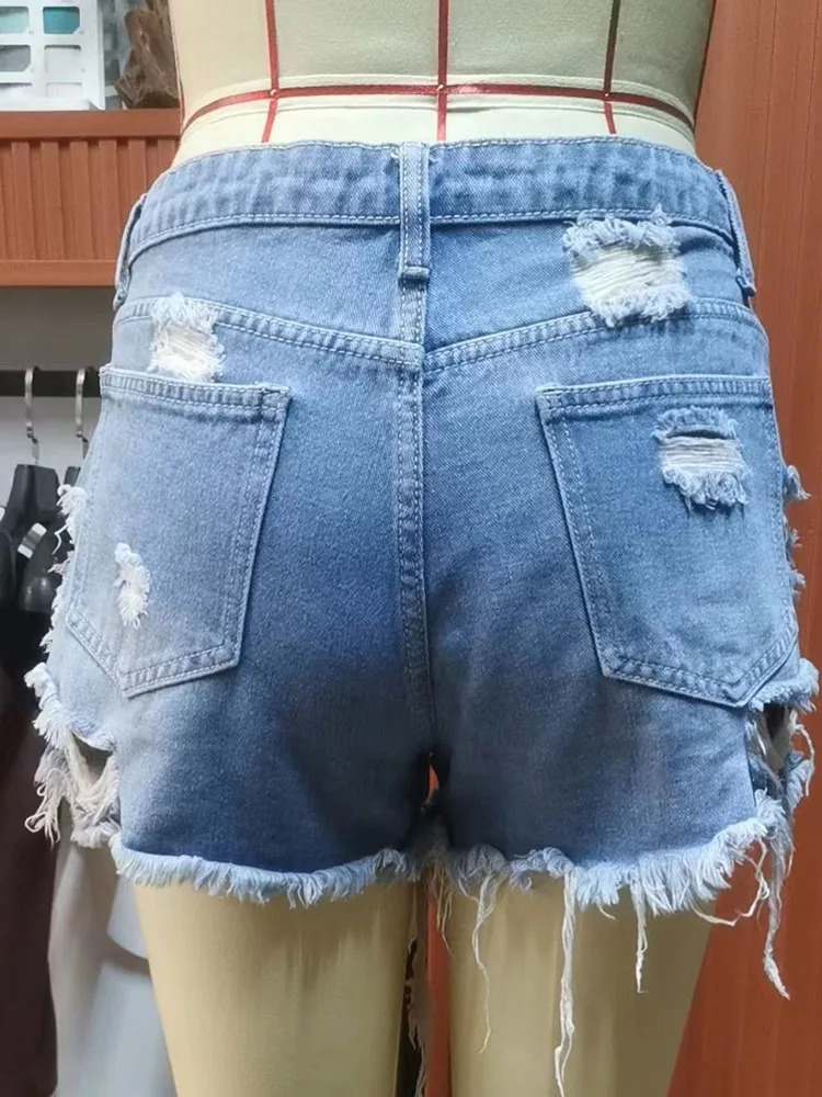 Summer Women Shorts Mini Jeans Lady Sexy Ripped Fetish Denim Pants Lady High Street Party Elastic Denim Shorts 250520