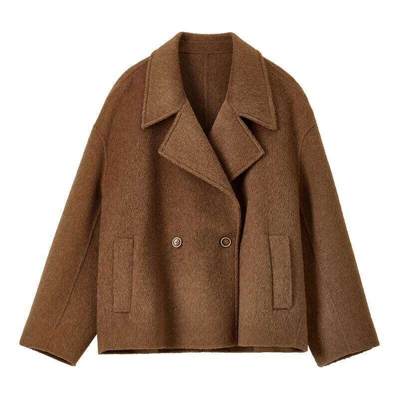 SENTUBILA Winter Short Woolen Jackets Women Outerwear Fashion Notched Collar Double Breasted Loose Coats Female W44O56123
