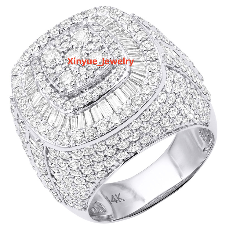 MEDBOO Wholesale Jewelry 14K White Gold 7.00 Total CTW VVS Moissanite Diamond Pinky Ring Luxury Vintage Engagement Ring for Men