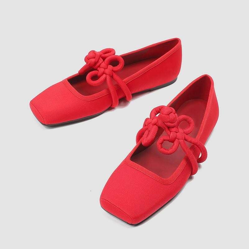 Style Mary Jane 2025 Spring New Square Toe Chinese Knot Ballet Flat Shoes for Women