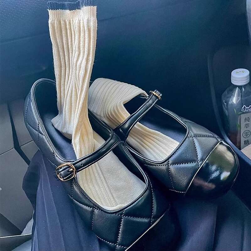 Mary Jane for Women, Flat with Skirt, 2025 New Genuine Leather Ballet Shoes, Shallow Mouth French Style Evening Single Shoes
