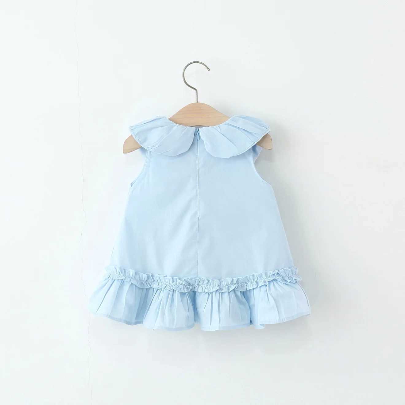 Cute Doll Collar Baby Girl Dress Summer New Ruffled Hem ChildrenS Sleeveless Clothes+Bow Hanging Decoration (0 -4 Years Old) X250528