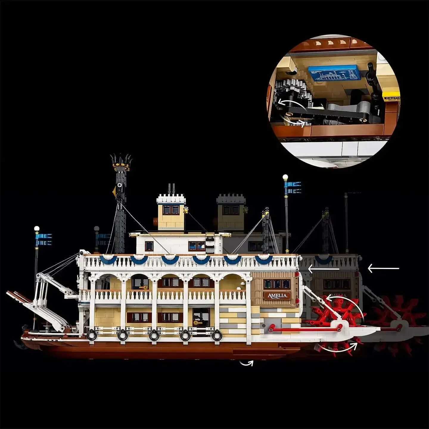 Creative River Steamboat Building Blocks Compatible 21356 Steam Ship Model Transport Assemble Bricks Toys Gift For Kid Adult Boy Z250528