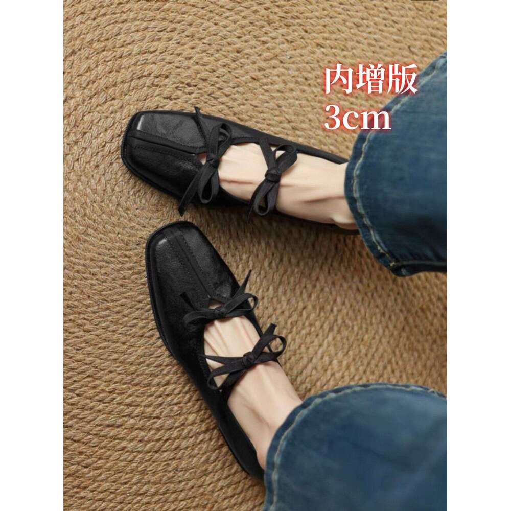 Hot Academy Hot Soft Bow Mary Jane Small Leather Versatile Square Head Flat Single Shoes for Women 2025 New Style