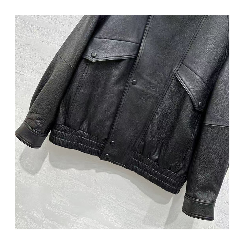 Black leather jacket, American trendy retro jacket, high-end top