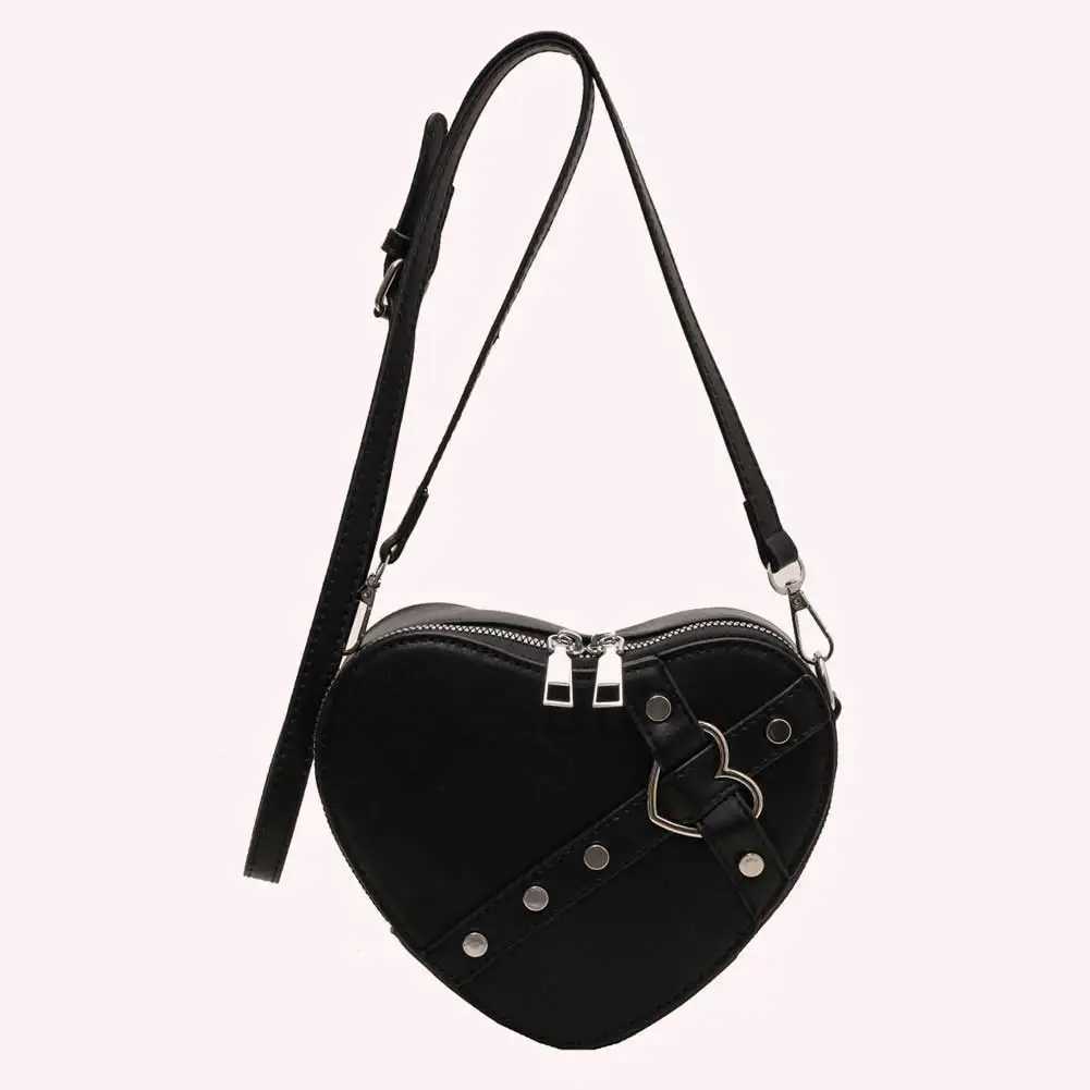 Women Heart Crossbody Bags PU Leather Simple Satchel Bag Solid Color Adjustable Strap Girls Dating Bag Y250528