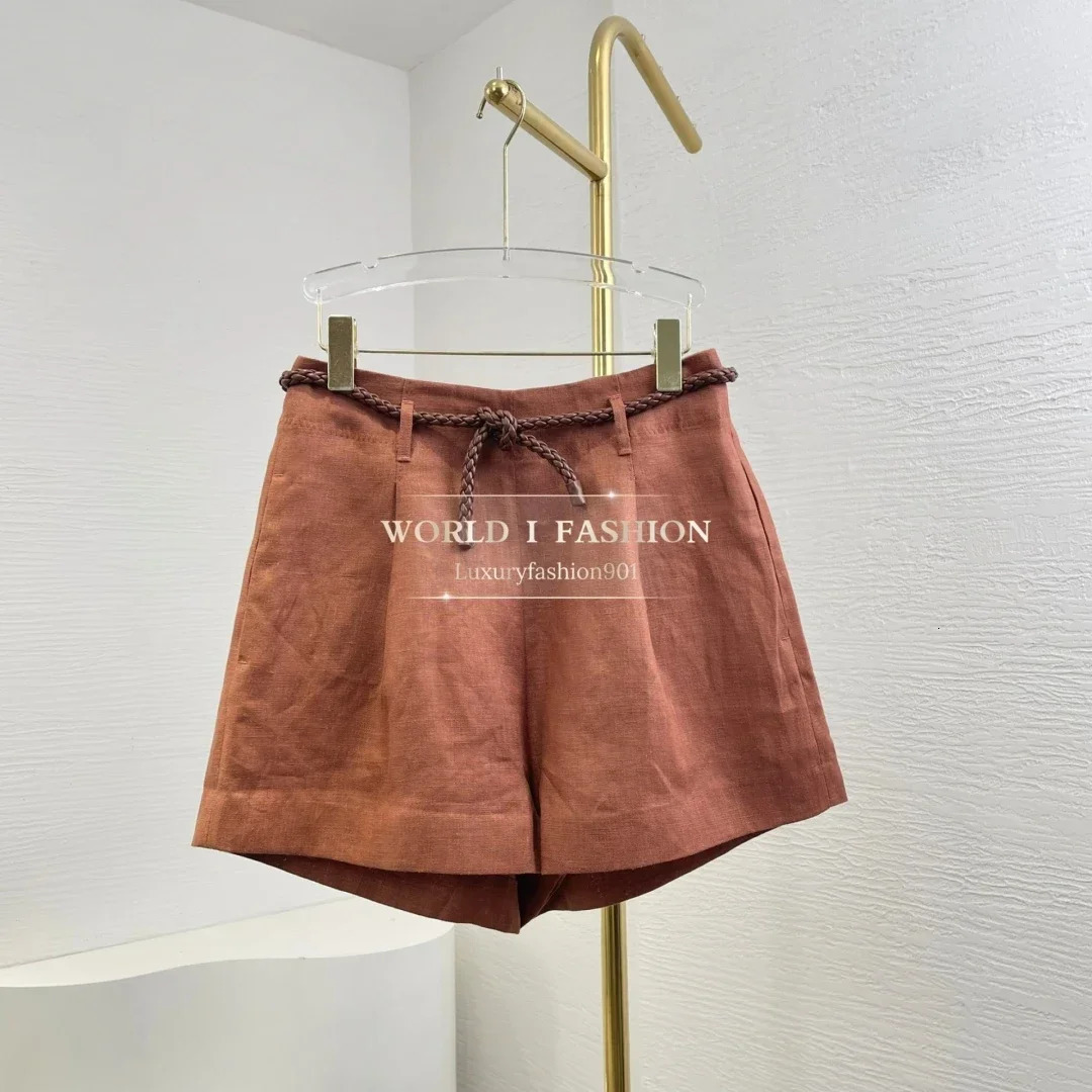 Red High Quality Casual Back Zipper Shorts Silk 2025 Fashion 250527