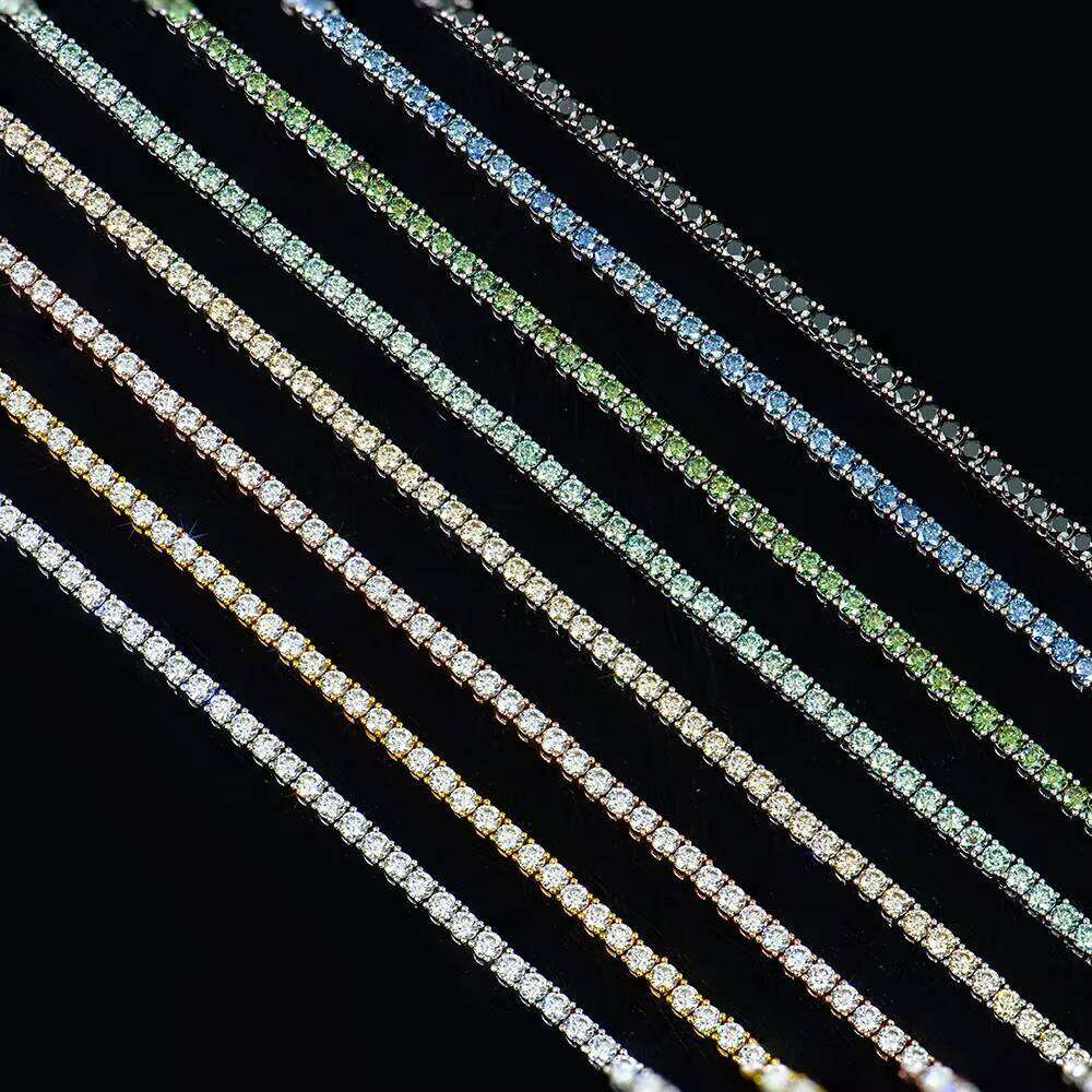 Dia Sier 2mm Blue Green Vvs Moissanite Cuban Hip Hop Chain Tennis Necklace Custom