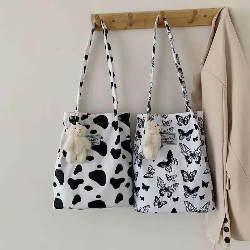 Casual Tote Butterfly Leopard Zebra Cow Print Shoulder Women Handbag Totes Ladies Cute Canvas New 2024 Shopping Bag