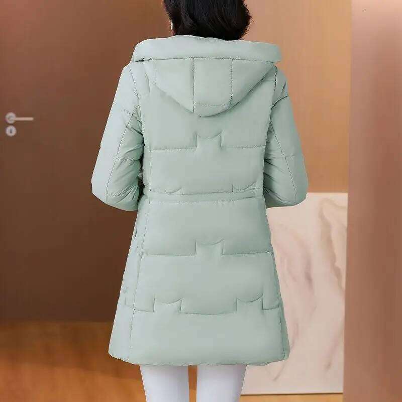 Fashion New Midi Parkas Autumn Winter Cotton-padded Jacket Show Off Weight Thicken Windproof Thermal Hooded Chic Corset Coat
