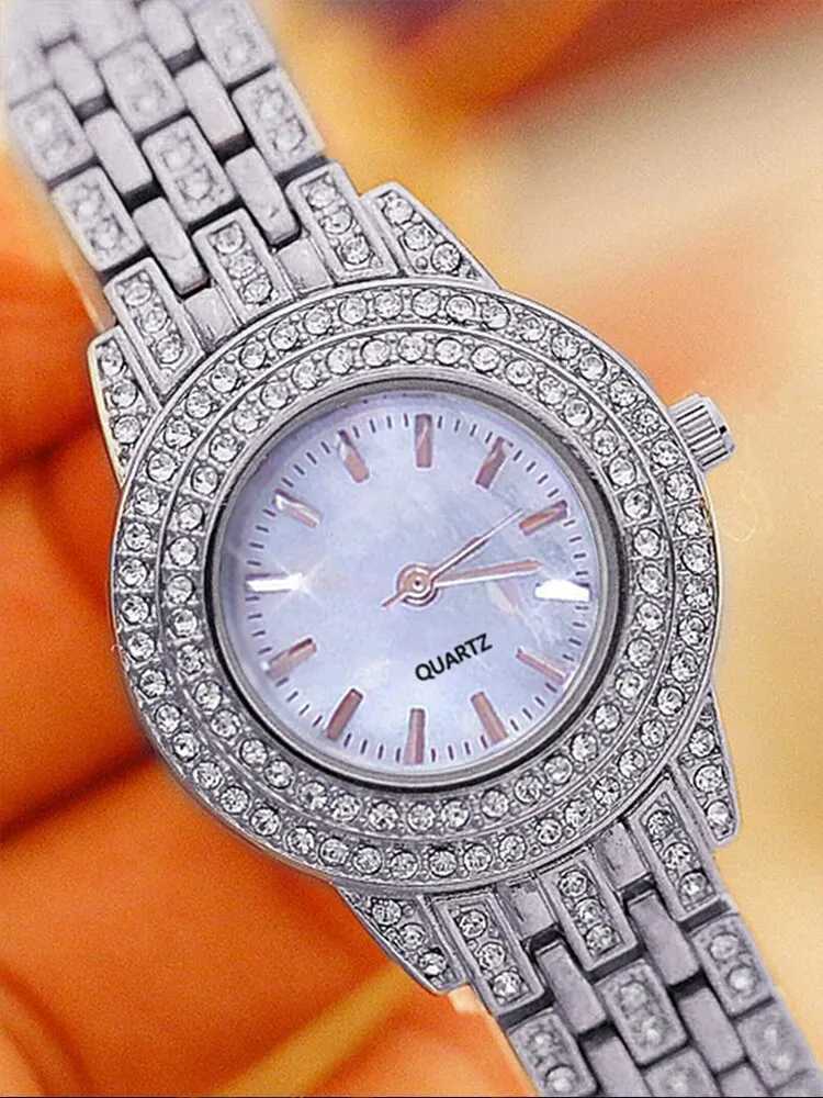 3PCs Womens Sparkling Round Diamond Band Quartz Watch+Bracelet Combination Set XJ250527