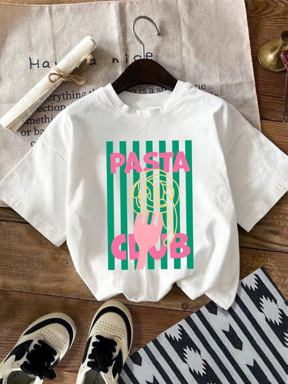 Y2k Pasta Club Graphic TShirt Fashion Funny Round Neck Tshirt Womens Clothes Casual Clothing Top 250519