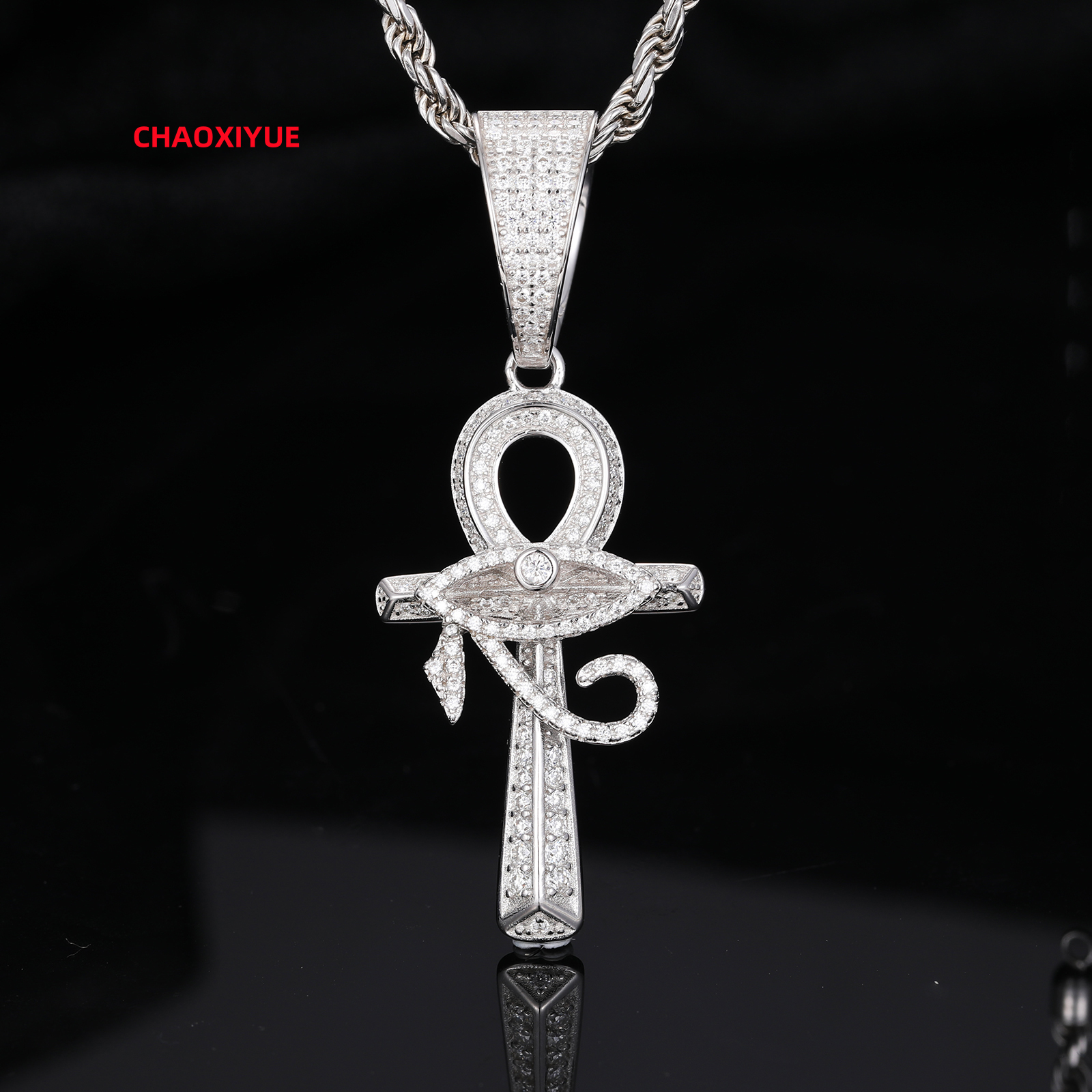 Iced Out VVS Diamond Moissanite Cross Pendant 925 Sterling Silver Ankh Cross Necklace Chain for Men Hip Hop Rock Rapper Jewelry