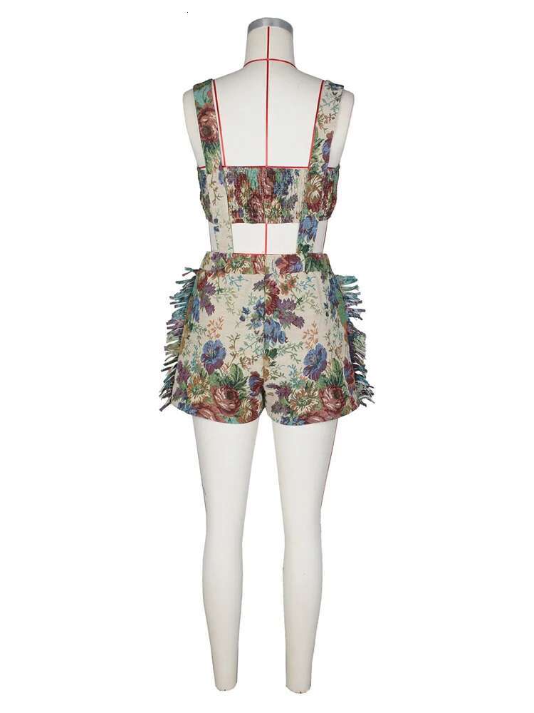 2 Piece Set Women Summer Sleeveless Off Shoulder Tassel Crop Top Shorts Sets Casual Tracksuit Wholesale Dropshipping 2025