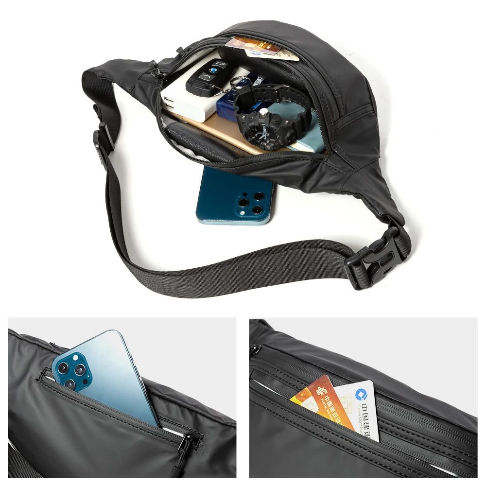 Men Chest Bag Anti-theft Zipper Multifunction Crossbody Bag Waterproof Short Trip Fashion Lightweight Bag with Headphone Hole 250526