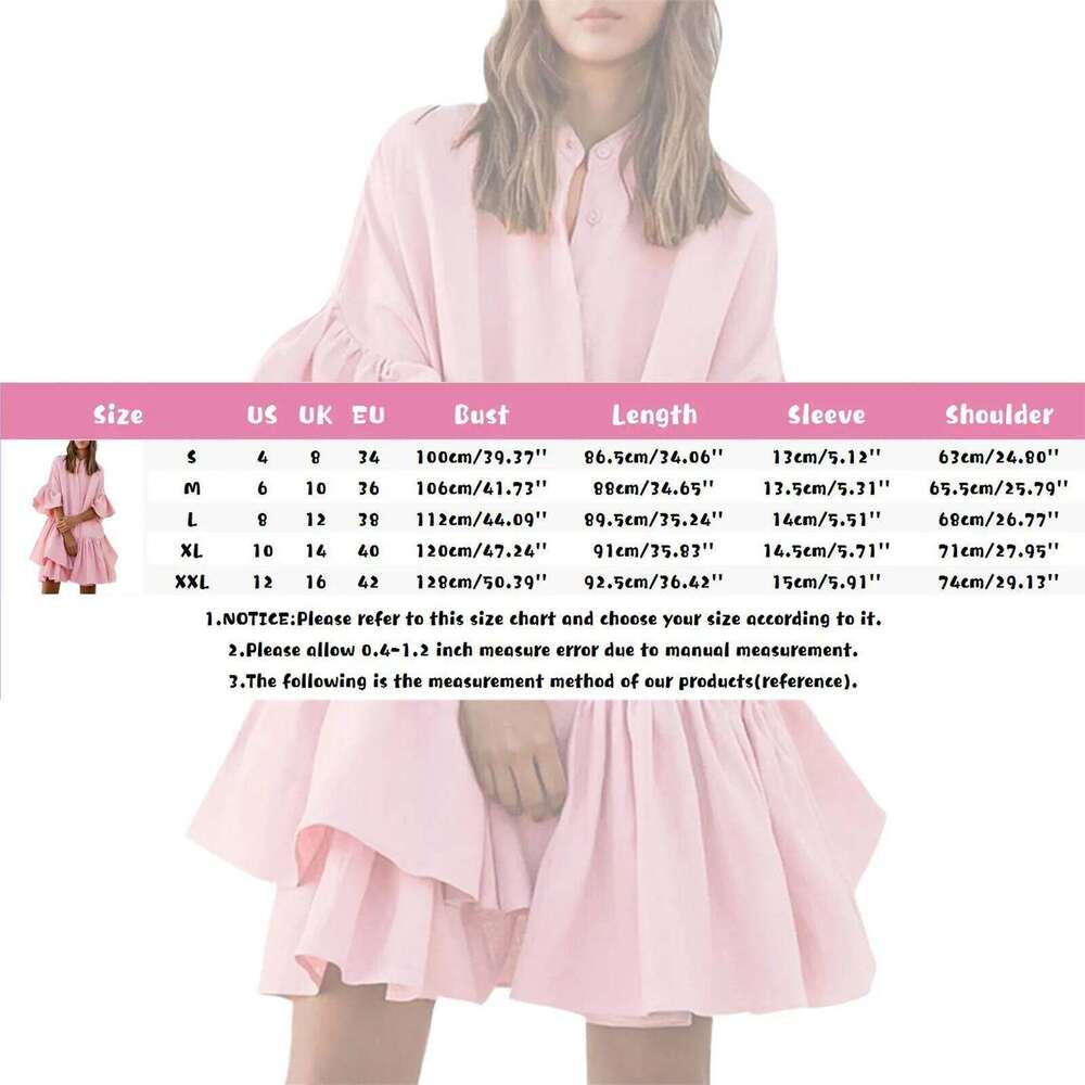 Women's Wear New Women's Loose Shirt Solid Color Flare Sleeve A-Line Pleated Summer Casual Sweet Party Ruffles Dress Robe
