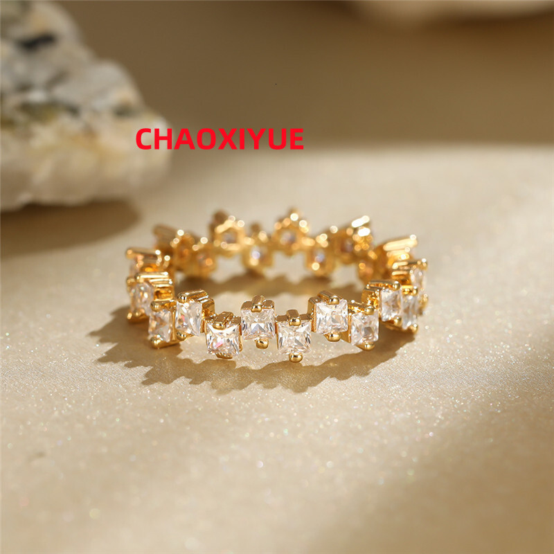 Newest Trendy 18K Gold Plated Geometry Full Diamond Moissanite Stainless Steel Ring