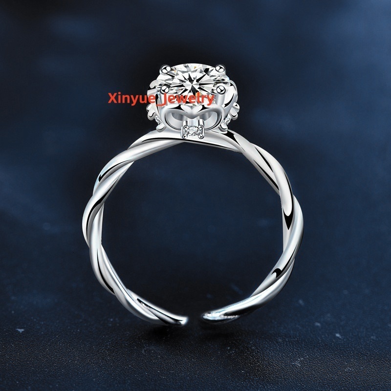 Womens 925 Sterling Silver Moissanite Twist Ring Simple Versatile Open Diamond Tail Jewelry Wholesale