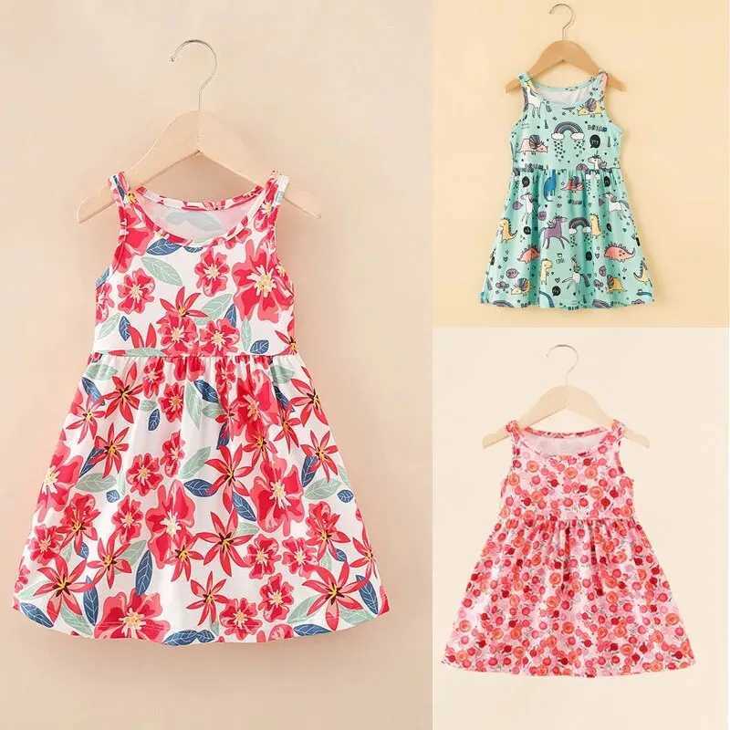 Sleeveless Printed Dress Milk Silk Material Comfortable and Good-looking A-line Skirt Kids Slip Dress for Height 75-115cm Girl X250528