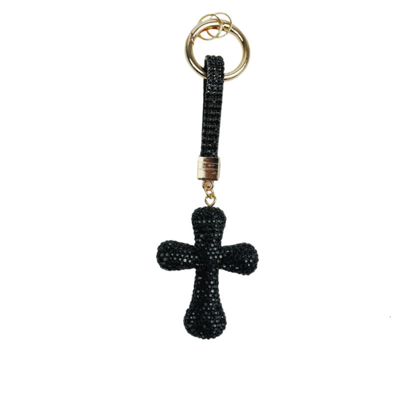 Bling Cross Keychain for Car Keys Rhinestone Crystal Key Ring Charm for Women & Men Black Silver Gift Accessories Bling Car Keychain