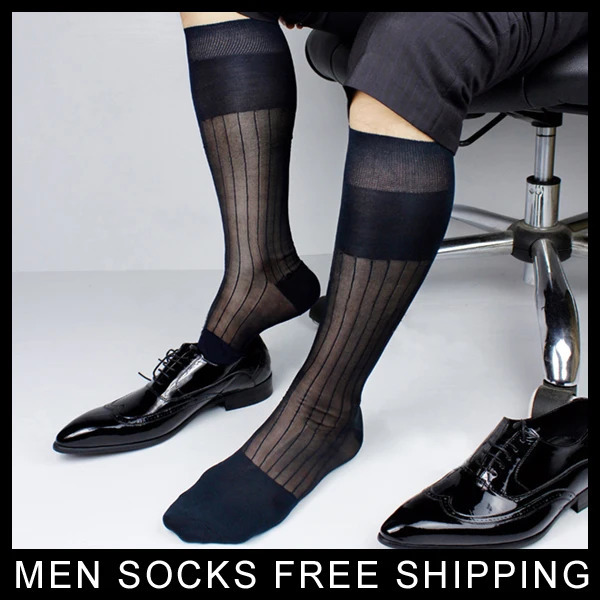 Super Quality Men TNT Nylon Silk Socks Sheer Formal Dress Socks Sexy Gay Transparent Stripe Business TNT Socks 250527