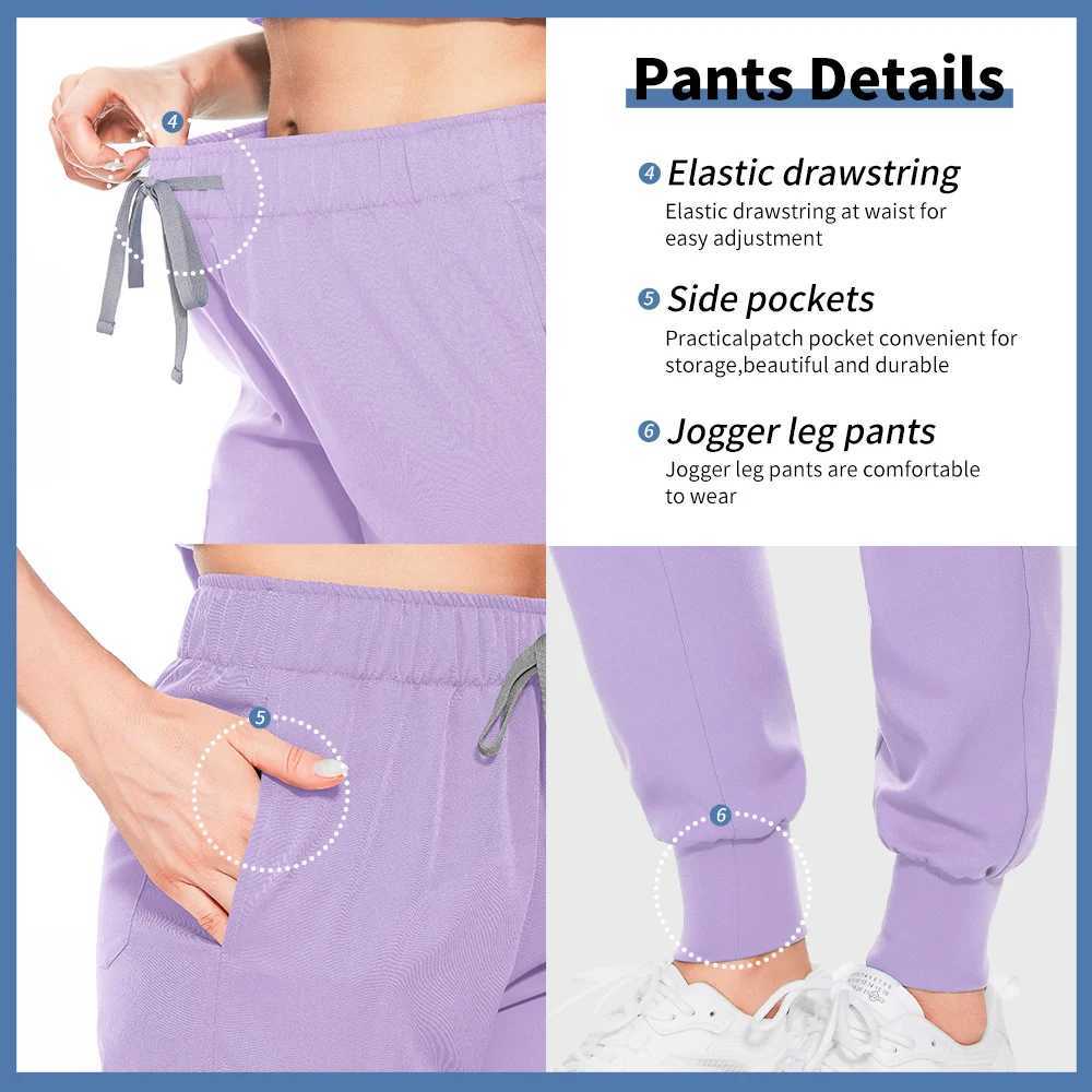 Scrubs Tops+jogger Pants Set Uniform Suit Short Slve V-neck Nursing Uniform Women Multicolor Pet Doctor Scrub Medical Workwear X2505281