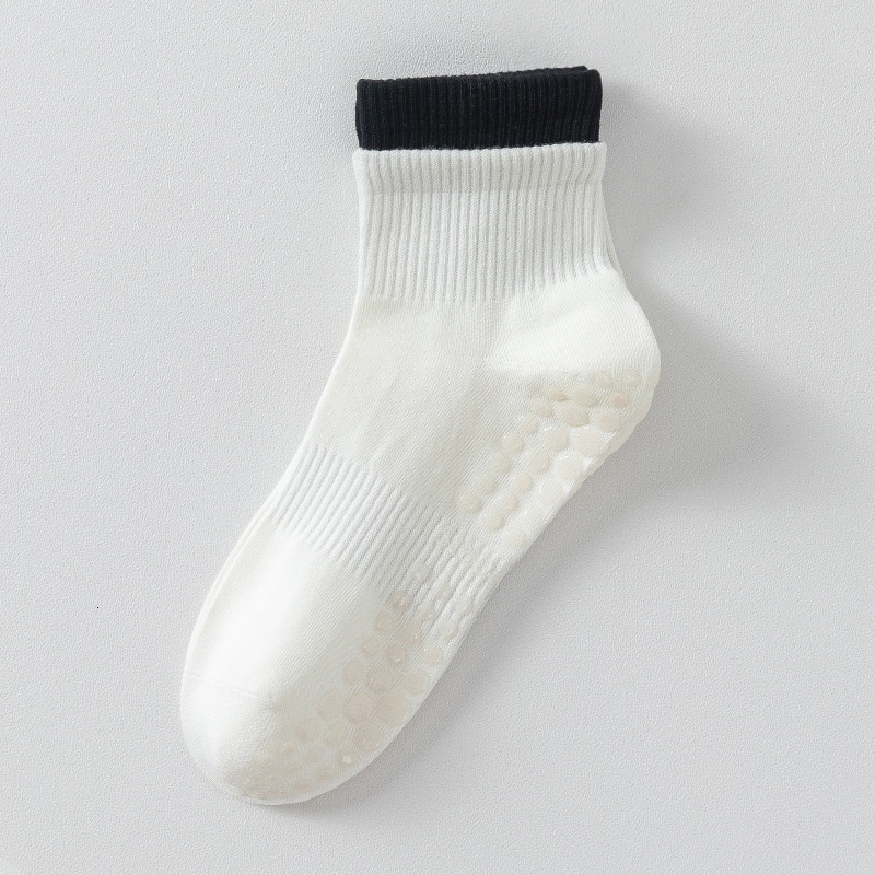 Yoga Women Mid-Calf Double Ruffle Color Block Sports Socks Non-Slip Training Fitness Running Pilates