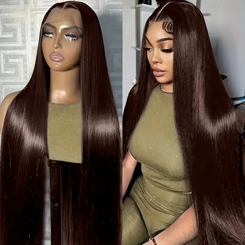 Chocolate Brown Straight Lace Front Wigs 13x6 Transparent Lace Frontal Wig Pre Plucked 13x4 Brazilian Human Hair Wigs 200% Synthetic Lace Front Wigs