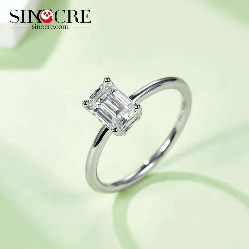 Classic 1ct 2ct 925 Sterling Silver D Vvs1 18k Emerald Cut Eternity Ring Moissanite Engagement Ring Emerald Cut for Men