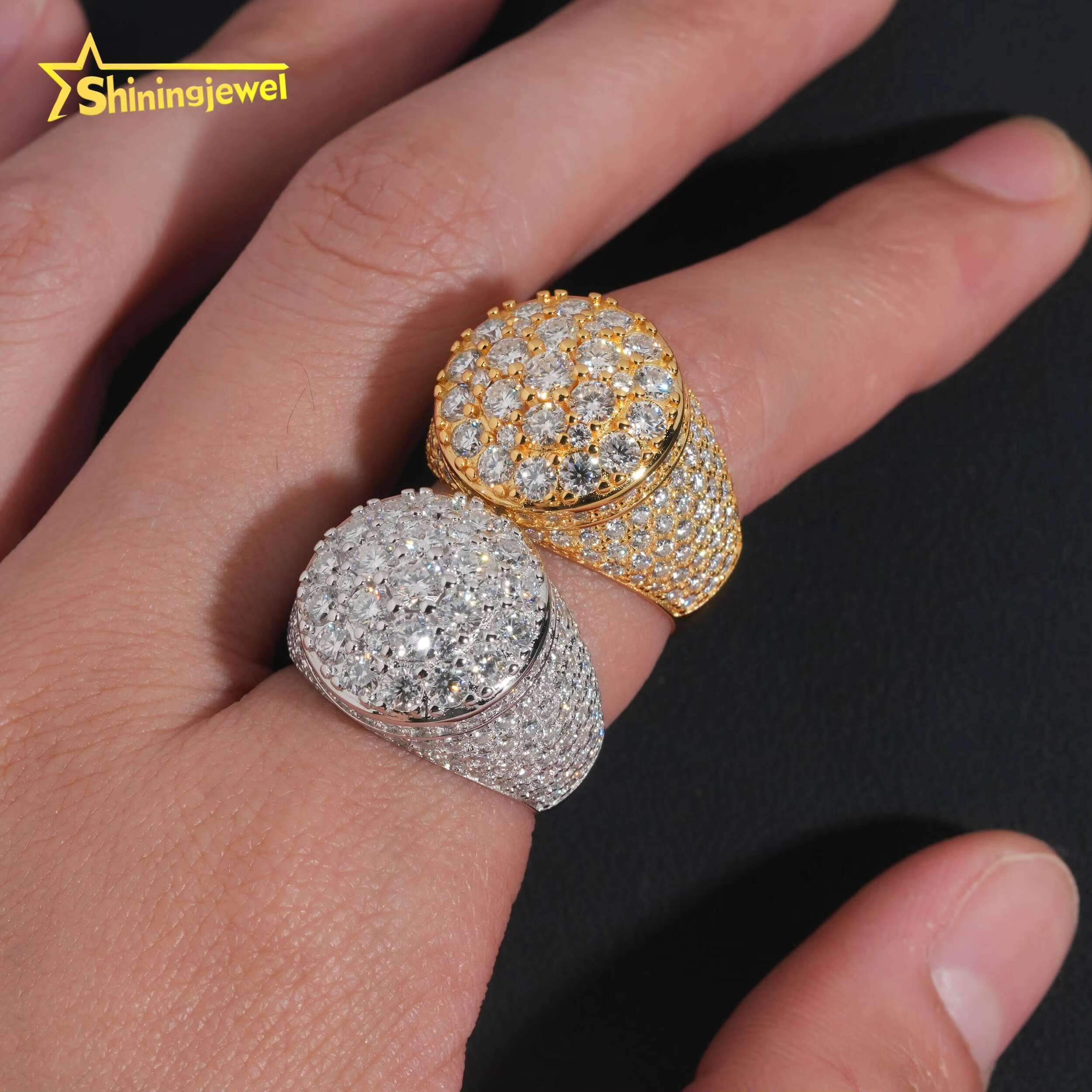 Hip Hop Fashion Jewelry Gold Plated Solid 925 Sterling Silver Sparkling Luxury Diamond Men Rings Iced Out Moissanite Ring