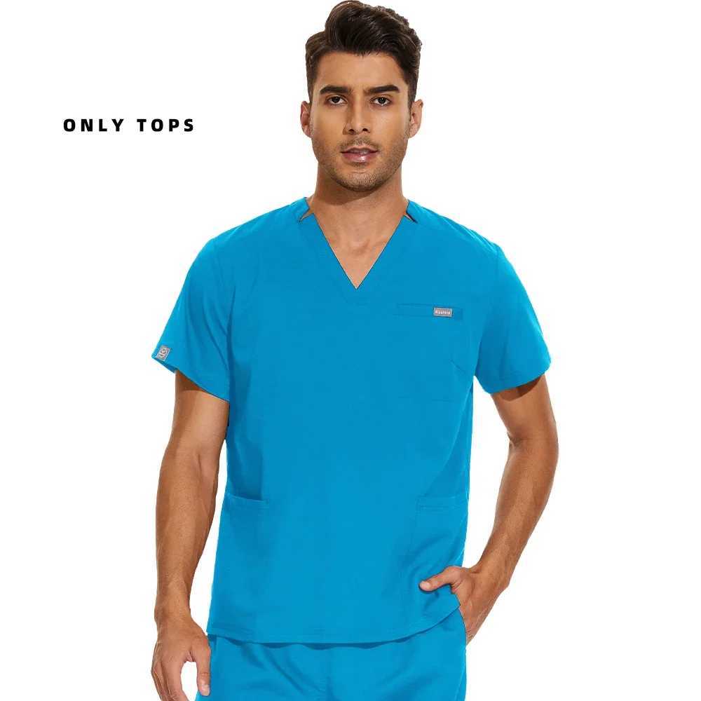 Men Scrub Tops Medical Uniforms Dentist Overalls Nurse Clothes Lab Workwear Unisex Doctor Nurse Come Dentistry Surgical Shirt X2505281