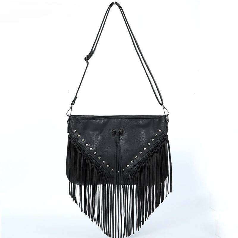 Soft Leather Trendy Casual Rivet Tassel Single Shoulder Crossbody Women's Large Bag
