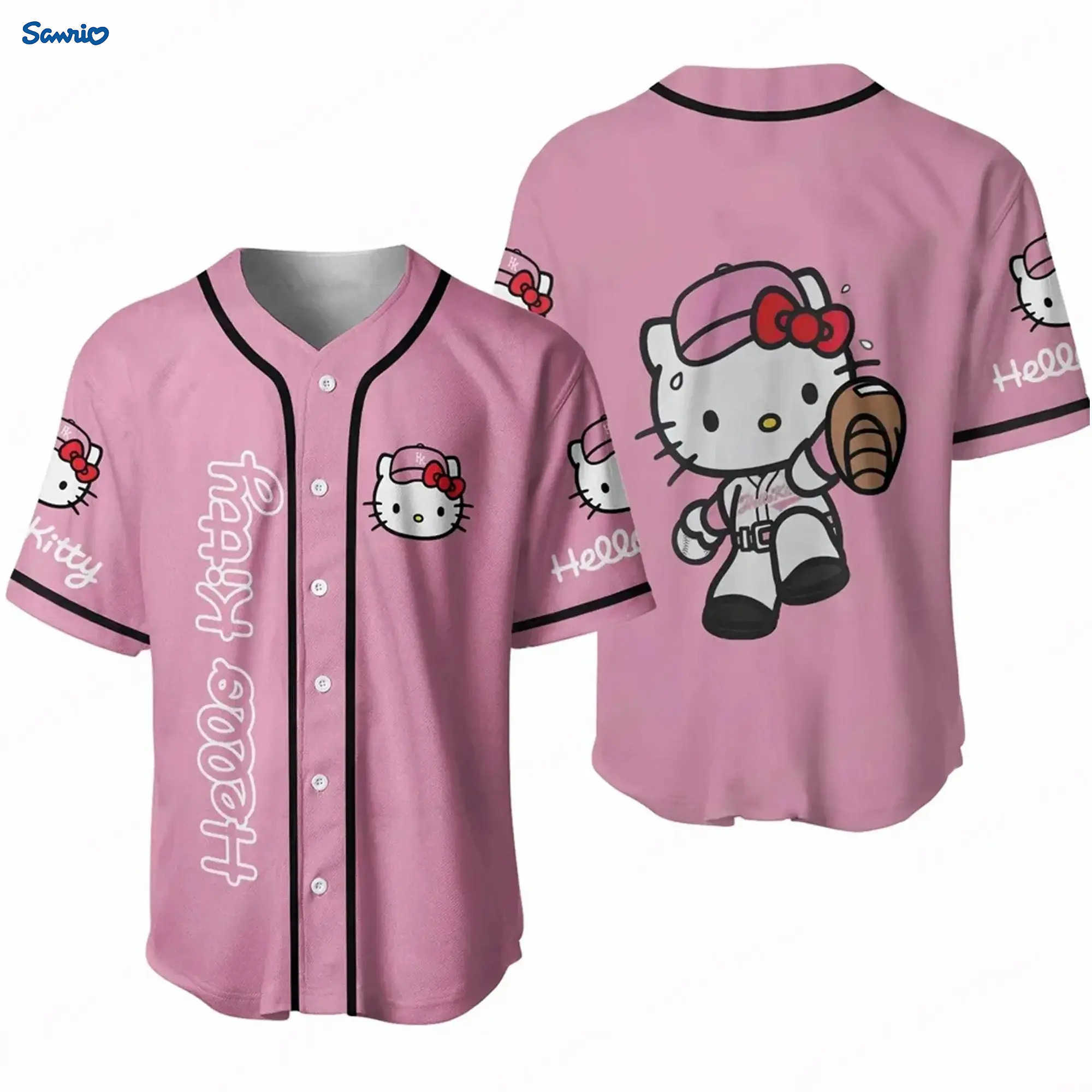 Sanrio 2024 New Arrival Cartoon Kawaii Hello Kitty Baseball Jersey Vacation Matching Jersey Fans Kit Special Baseball Edition Kitw250528