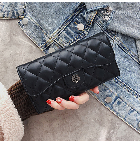 Free Shipping Designer Wallet 2025 Classic Embroidery Grid Handbag Women's Camellia Small Fragrance Multi Layer Card Bag Phone Bag