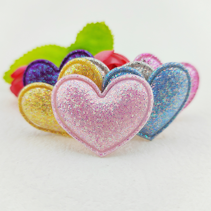 100Pcs 3.5*3CM Glitter Fabric Heart Appliques For Clothes Hat Sewing Supplies DIY Headwear Hair Clip Bow Decor Patches