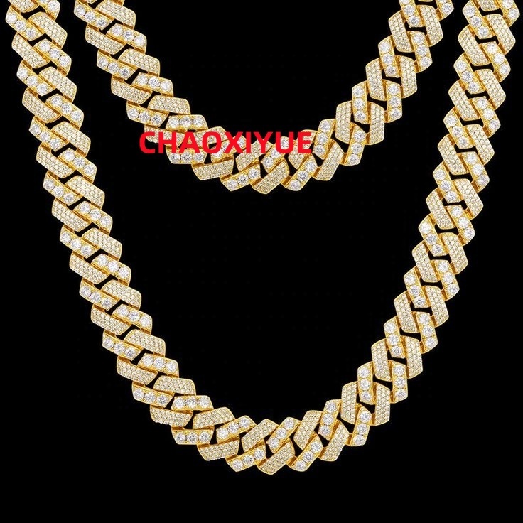 Wholesale Moissanite Hip Hop Jewelry 18K Gold 10mm 12mm 14mm 18mm 925 Silver Moissanite Diamond Iced Out Cuban Link Chain
