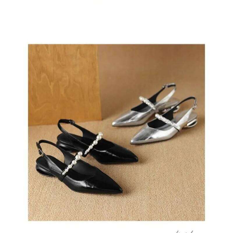 The New Foreign Style Slotted Buckle Strap Sandals Women's Pointed Toe Braided Cut-out Low Heel Hollow Back Single Shoes