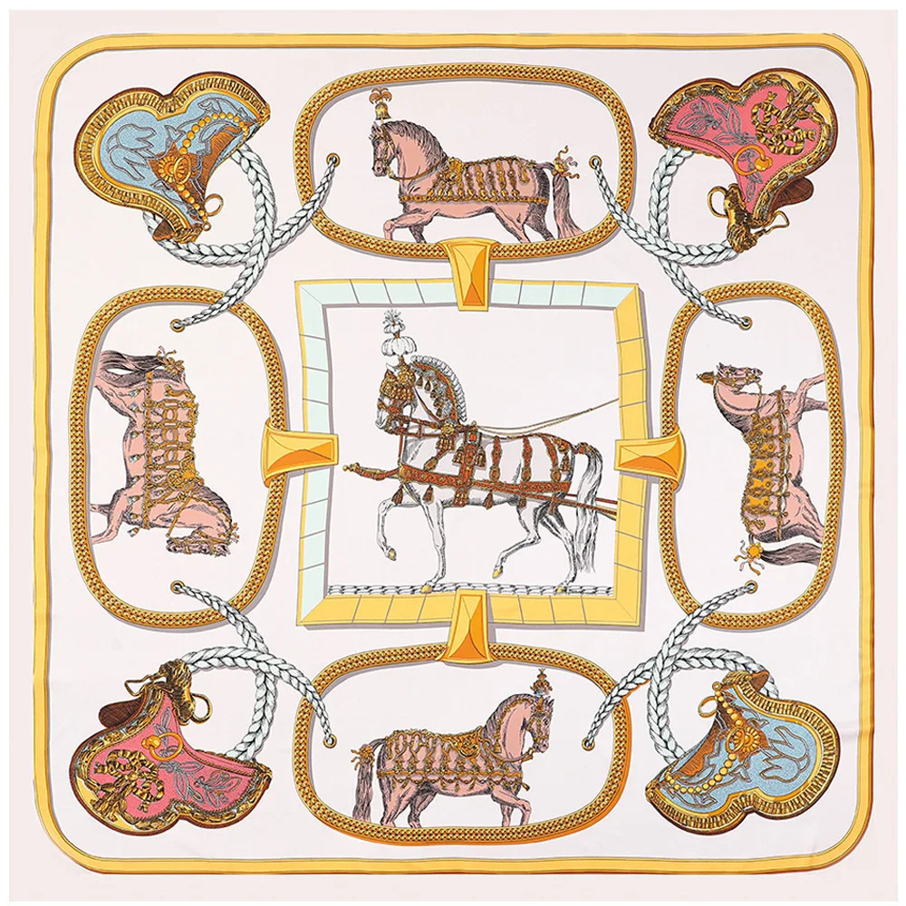 130cm War-horse Square Scarf Women Twill Silk Scarf Fashion Shawl Bandana Kerchief Scarves For Ladies 250527