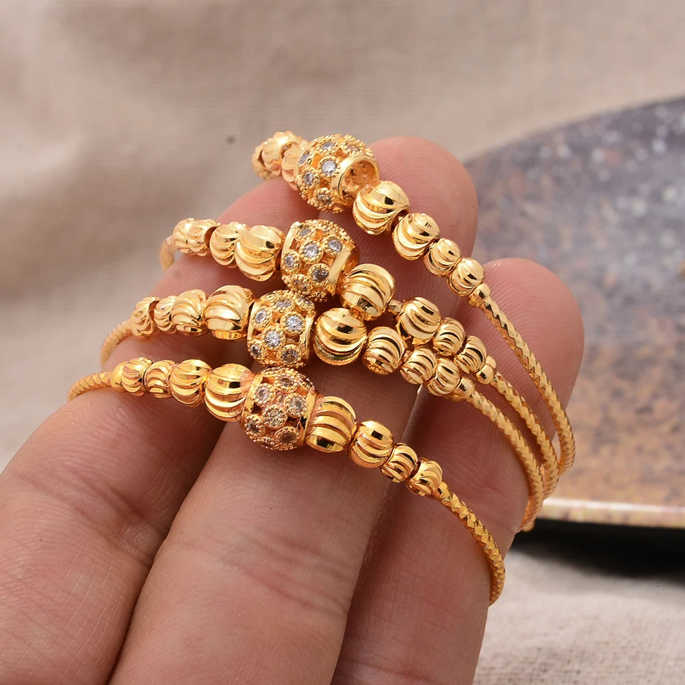 France Baby Bead Gold Color Bangles Female Zircon Stone Adjustable Bracelets For Girls Boys 410 years Old Gifts 250517