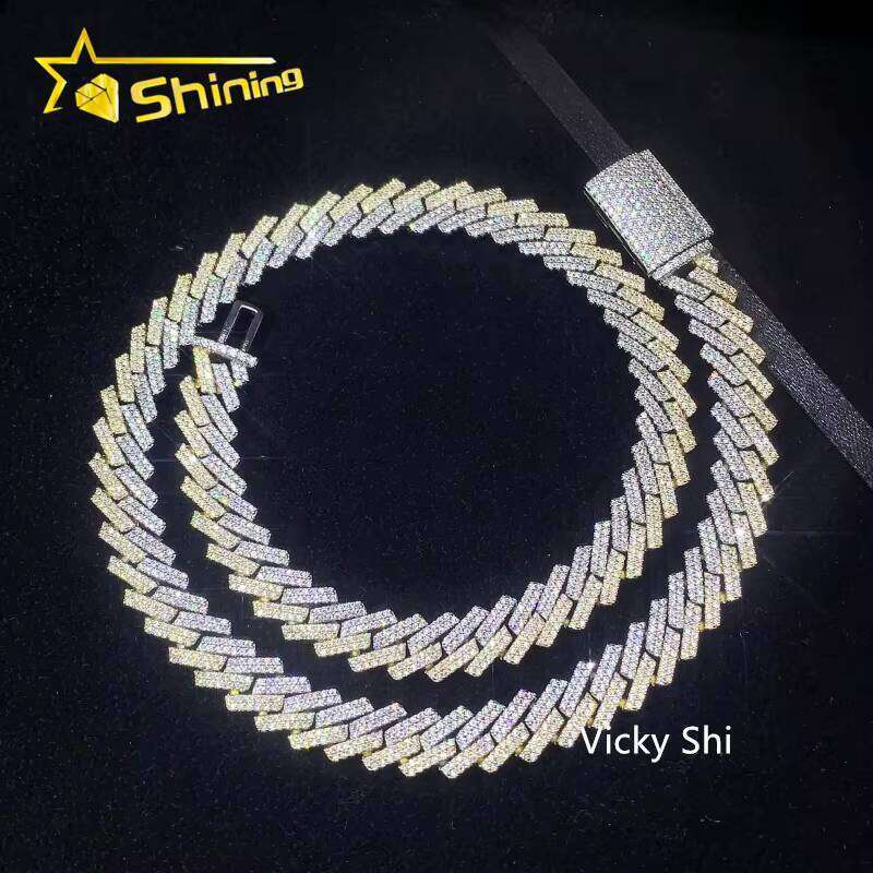 Hot Selling Iced Out S Sier Men 10MM Width Gold Plated Moissanite Cuban Link Bracelet & Necklace