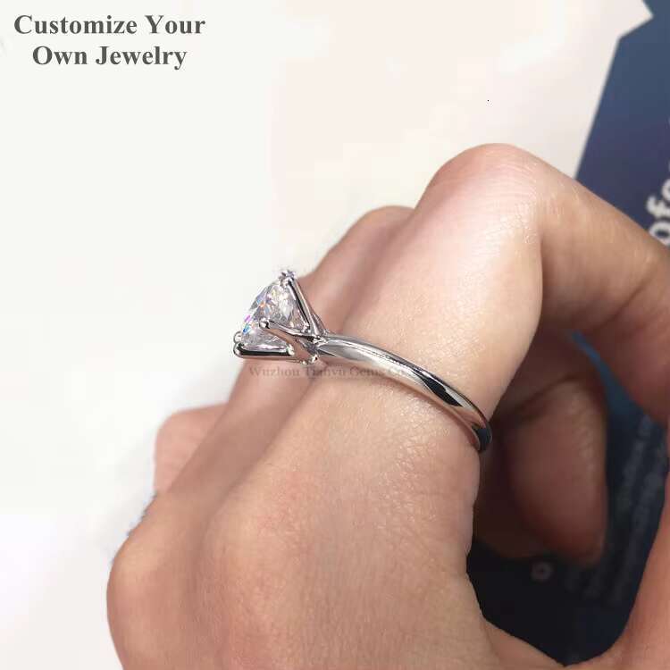 Tianyu Custom Jewelry 14k 18k White Gold 6 Prong Ladies Wedding Bague 1.25ct Round Moissanite Diamond Engagement Rings for Women