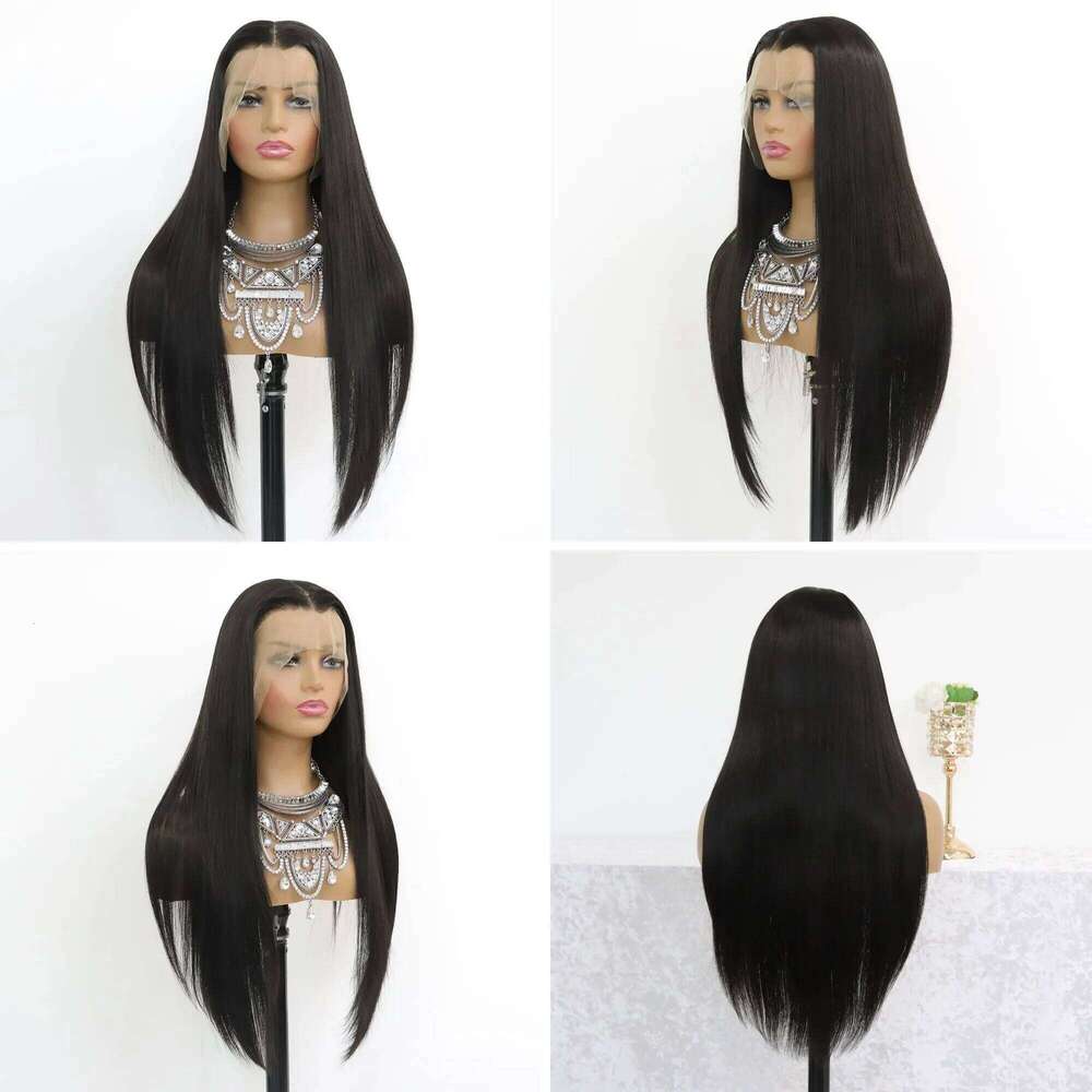 Long Straight Natural Black Pre Plucked Synthetic HD Lace Front Wig For Women Glueless Heat Resistant Fiber