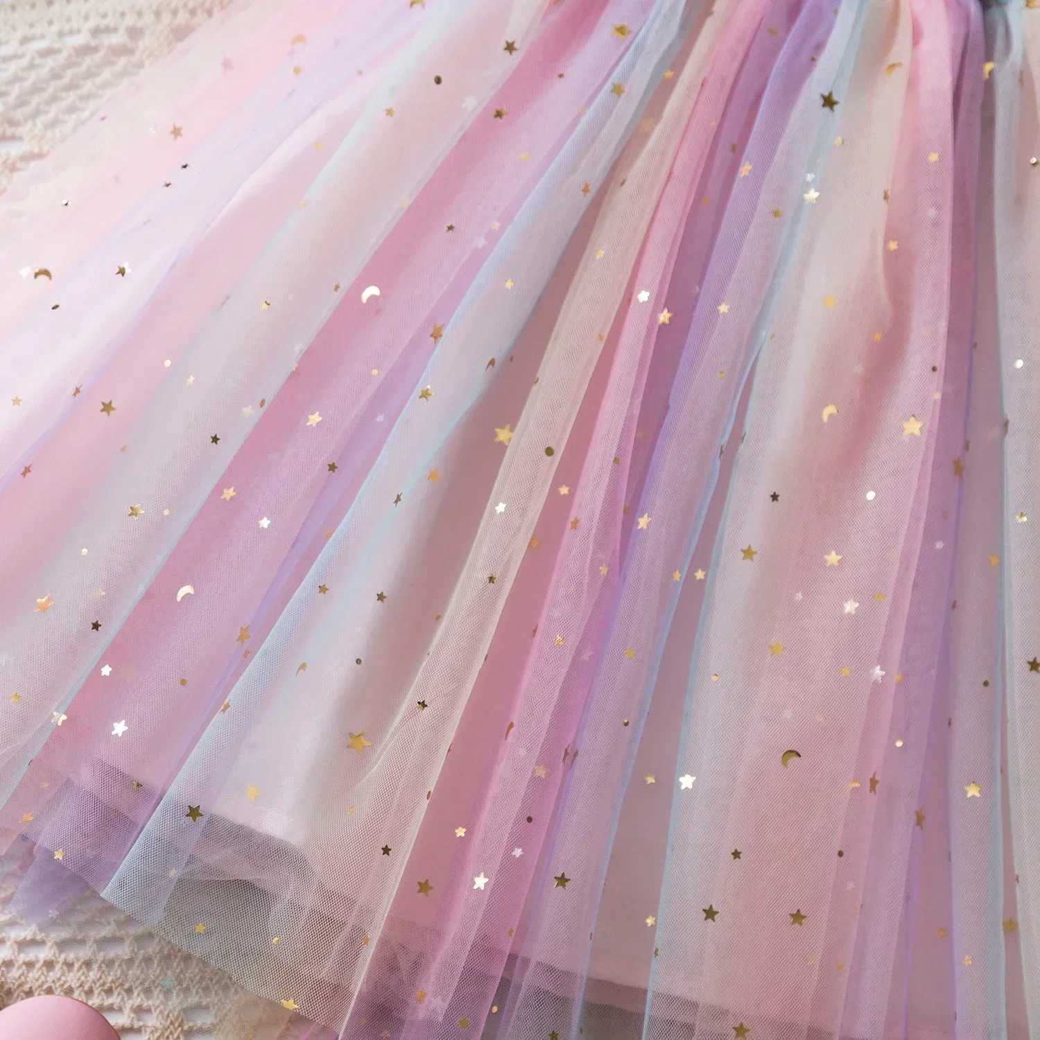 Baby Girls Rainbow Star Sequin Gradient Tulle Sling Dress 3D Butterfly Mesh Vestido Kids Birthday Christmas Party Princess Dress X250528